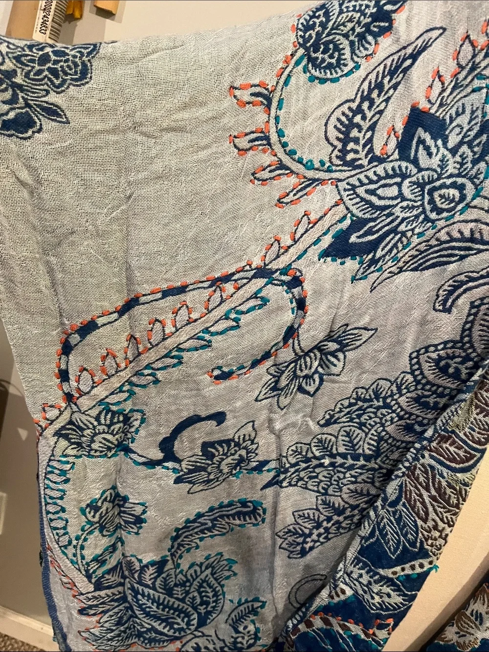 Reversible kimono caftan woven blue paisley one size